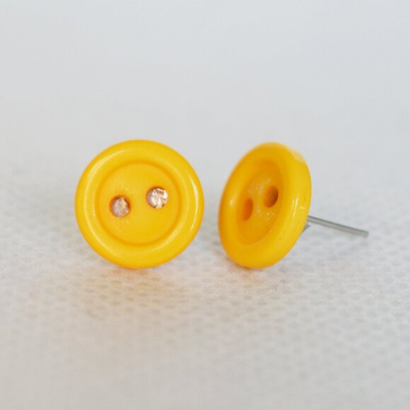 Handmade Yellow Button Stud Earrings - Picture 1 of 6
